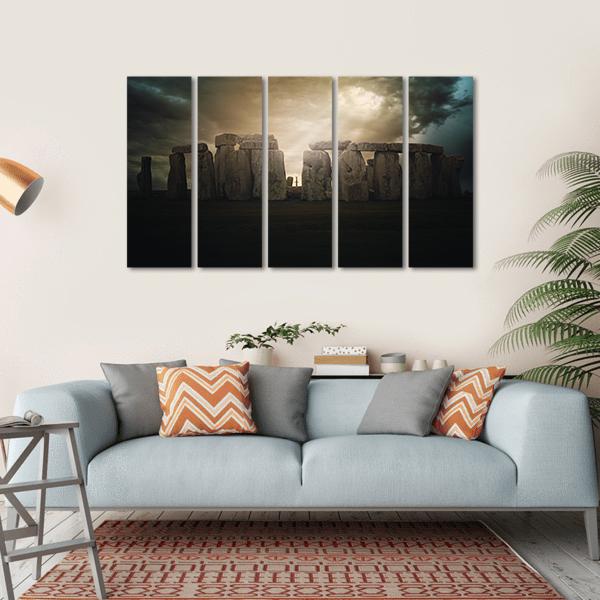 Dramatic Clouds Over Stonehenge Monument Canvas Wall Art-5 Horizontal-Gallery Wrap-22" x 12"-Tiaracle