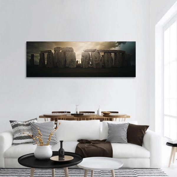 Dramatic Clouds Over Stonehenge Monument Panoramic Canvas Wall Art-1 Piece-36" x 12"-Tiaracle