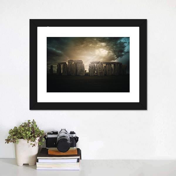 Dramatic Clouds Over Stonehenge Monument Panoramic Canvas Wall Art-1 Piece-36" x 12"-Tiaracle