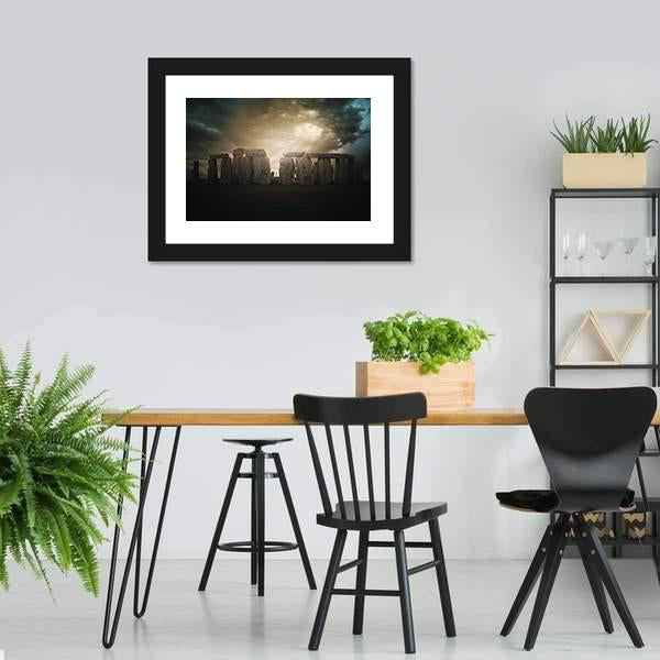 Dramatic Clouds Over Stonehenge Monument Panoramic Canvas Wall Art-1 Piece-36" x 12"-Tiaracle
