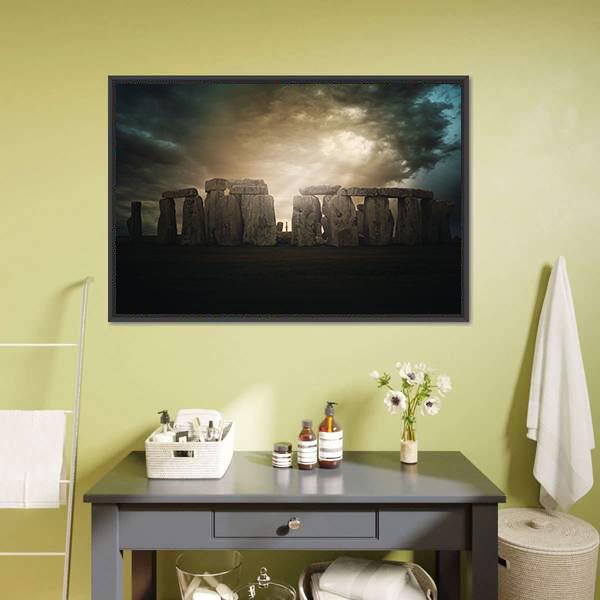 Dramatic Clouds Over Stonehenge Monument Panoramic Canvas Wall Art-1 Piece-36" x 12"-Tiaracle