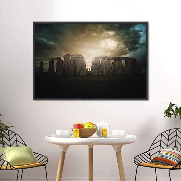 Dramatic Clouds Over Stonehenge Monument Panoramic Canvas Wall Art-1 Piece-36" x 12"-Tiaracle