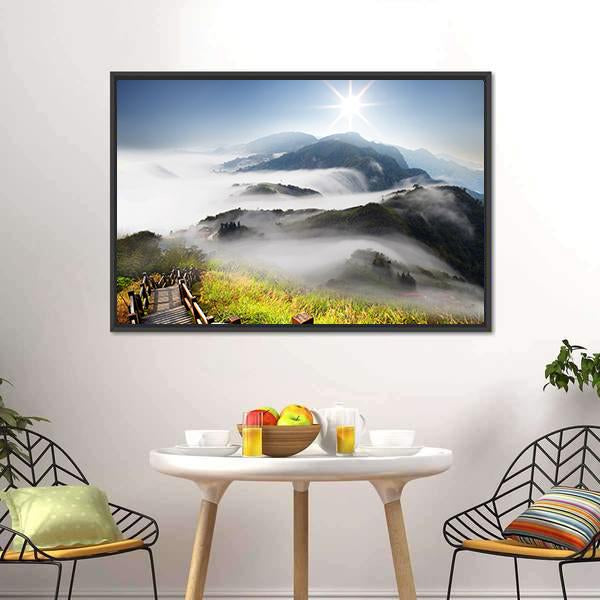 Dramatic Clouds With Mountain Canvas Wall Art-1 Piece-Floating Frame-24" x 16"-Tiaracle