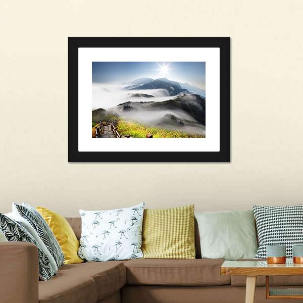 Dramatic Clouds With Mountain Canvas Wall Art-1 Piece-Framed Print-20" x 16"-Tiaracle