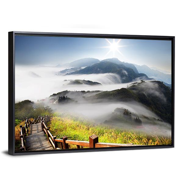 Dramatic Clouds With Mountain Canvas Wall Art-3 Horizontal-Gallery Wrap-25" x 16"-Tiaracle