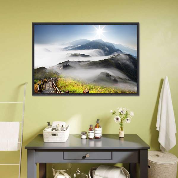 Dramatic Clouds With Mountain Canvas Wall Art-3 Horizontal-Gallery Wrap-25" x 16"-Tiaracle