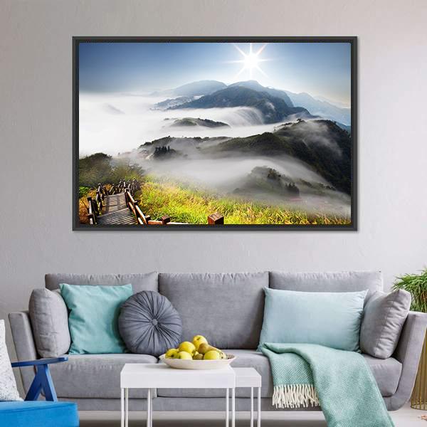 Dramatic Clouds With Mountain Canvas Wall Art-3 Horizontal-Gallery Wrap-25" x 16"-Tiaracle