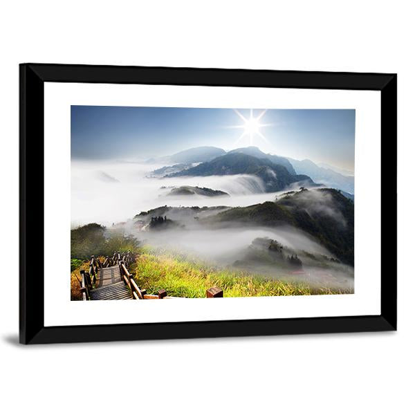Dramatic Clouds With Mountain Canvas Wall Art-3 Horizontal-Gallery Wrap-25" x 16"-Tiaracle