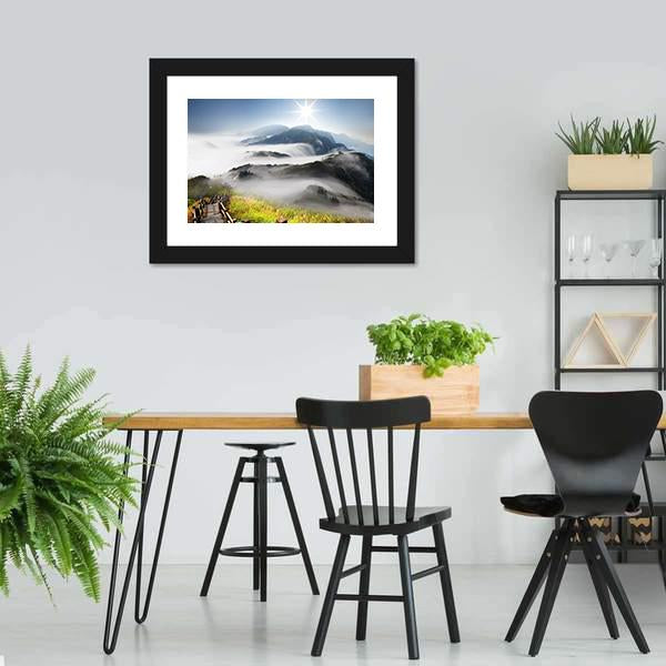 Dramatic Clouds With Mountain Canvas Wall Art-3 Horizontal-Gallery Wrap-25" x 16"-Tiaracle