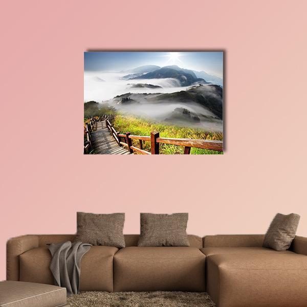 Dramatic Clouds With Mountain Canvas Wall Art-1 Piece-Gallery Wrap-48" x 32"-Tiaracle