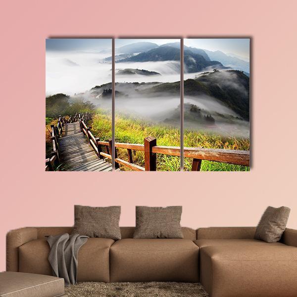Dramatic Clouds With Mountain Canvas Wall Art-3 Horizontal-Gallery Wrap-37" x 24"-Tiaracle