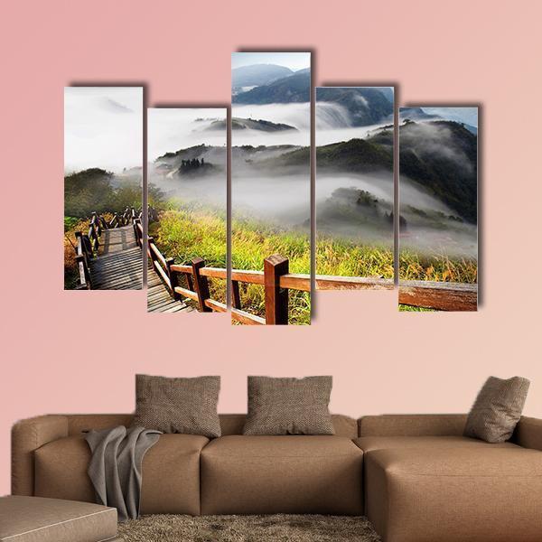 Dramatic Clouds With Mountain Canvas Wall Art-5 Pop-Gallery Wrap-47" x 32"-Tiaracle