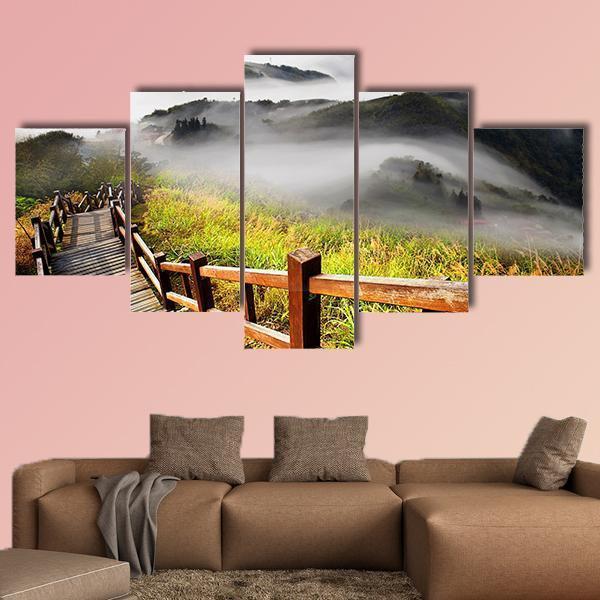 Dramatic Clouds With Mountain Canvas Wall Art-5 Star-Gallery Wrap-62" x 32"-Tiaracle