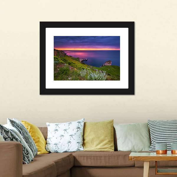 Dramatic Sky Seascape Canvas Wall Art-1 Piece-Framed Print-30" x 20"-Tiaracle