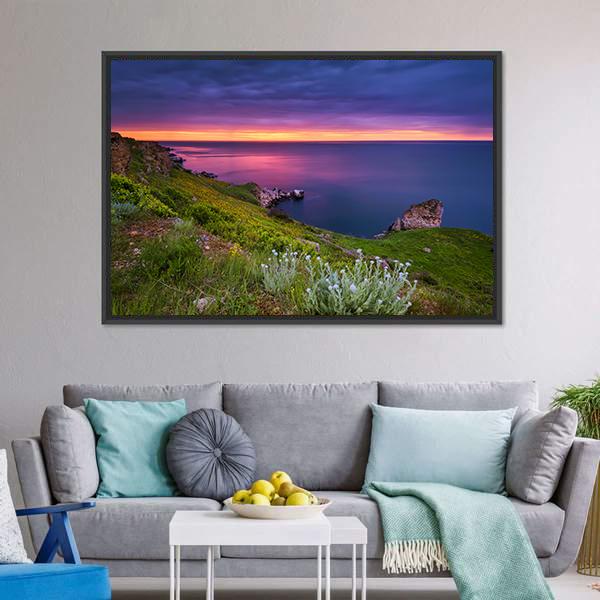 Dramatic Sky Seascape Canvas Wall Art-1 Piece-Floating Frame-36" x 24"-Tiaracle