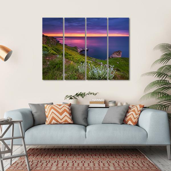 Dramatic Sky Seascape Canvas Wall Art-4 Horizontal-Gallery Wrap-34" x 24"-Tiaracle