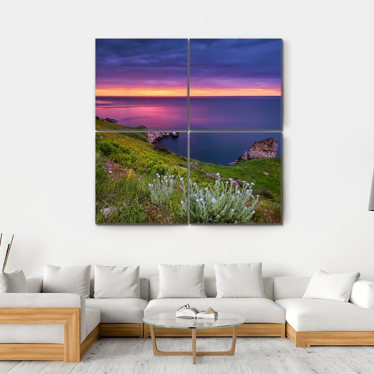 Dramatic Sky Seascape Canvas Wall Art-4 Square-Gallery Wrap-17" x 17"-Tiaracle