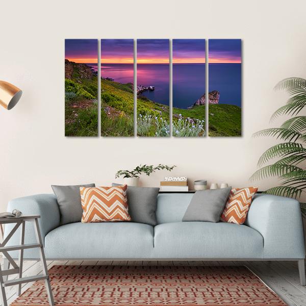 Dramatic Sky Seascape Canvas Wall Art-5 Horizontal-Gallery Wrap-22" x 12"-Tiaracle
