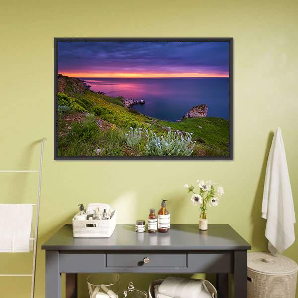 Dramatic Sky Seascape Canvas Wall Art-5 Horizontal-Gallery Wrap-22" x 12"-Tiaracle