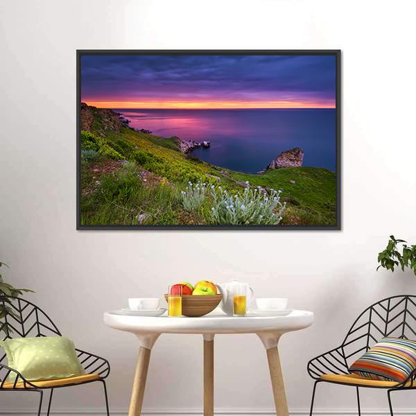 Dramatic Sky Seascape Canvas Wall Art-5 Horizontal-Gallery Wrap-22" x 12"-Tiaracle