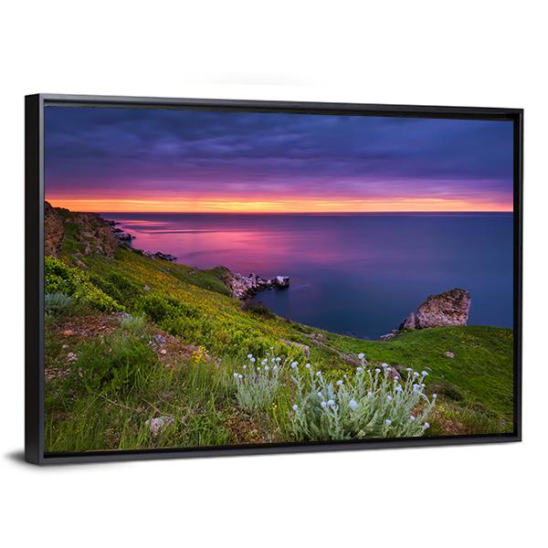 Dramatic Sky Seascape Canvas Wall Art-5 Horizontal-Gallery Wrap-22" x 12"-Tiaracle