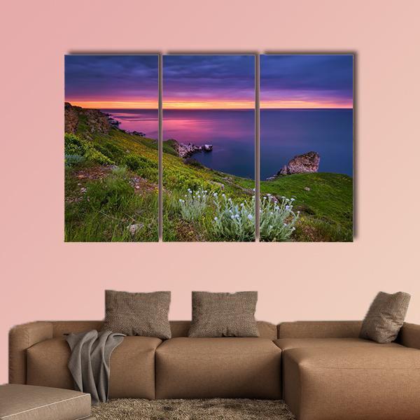Dramatic Sky Seascape Canvas Wall Art-3 Horizontal-Gallery Wrap-37" x 24"-Tiaracle