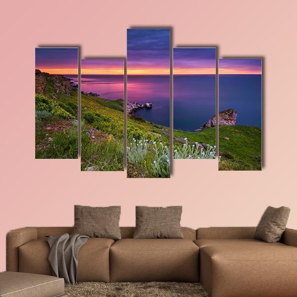 Dramatic Sky Seascape Canvas Wall Art-5 Pop-Gallery Wrap-47" x 32"-Tiaracle