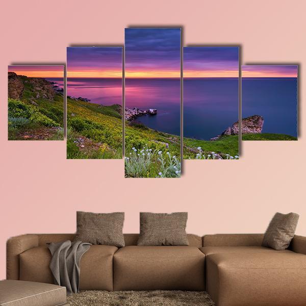 Dramatic Sky Seascape Canvas Wall Art-5 Star-Gallery Wrap-62" x 32"-Tiaracle