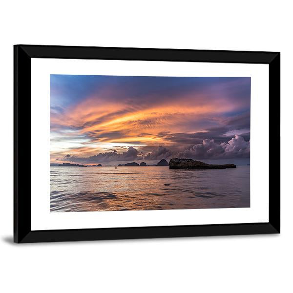Dramatic Sunset At Beach Canvas Wall Art-3 Horizontal-Gallery Wrap-25" x 16"-Tiaracle