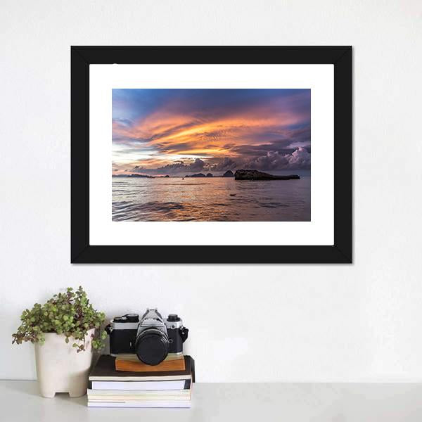 Dramatic Sunset At Beach Canvas Wall Art-3 Horizontal-Gallery Wrap-25" x 16"-Tiaracle