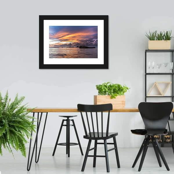 Dramatic Sunset At Beach Canvas Wall Art-3 Horizontal-Gallery Wrap-25" x 16"-Tiaracle
