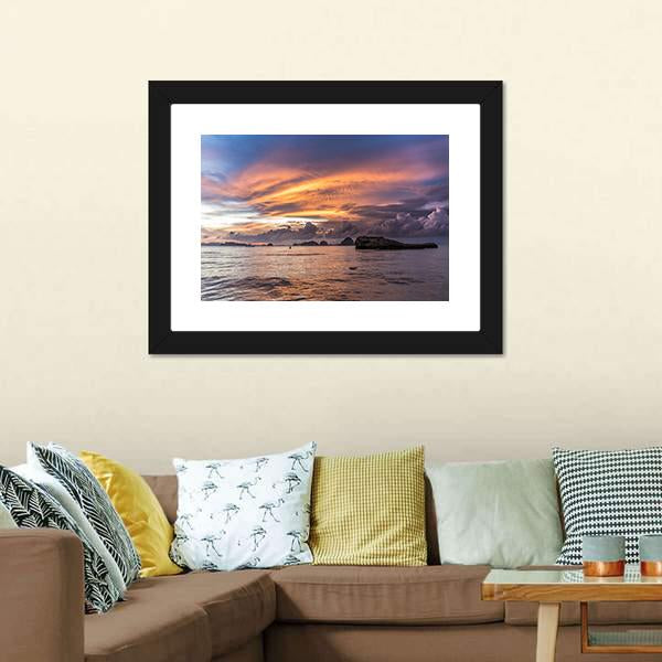 Dramatic Sunset At Beach Canvas Wall Art-1 Piece-Framed Print-20" x 16"-Tiaracle