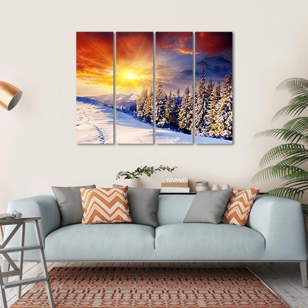 Dramatic Sunset In Winter Canvas Wall Art-4 Horizontal-Gallery Wrap-34" x 24"-Tiaracle
