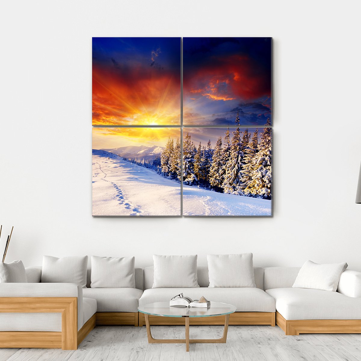 Dramatic Sunset In Winter Canvas Wall Art-4 Square-Gallery Wrap-17" x 17"-Tiaracle