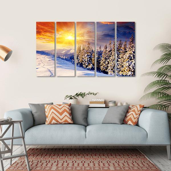Dramatic Sunset In Winter Canvas Wall Art-5 Horizontal-Gallery Wrap-22" x 12"-Tiaracle