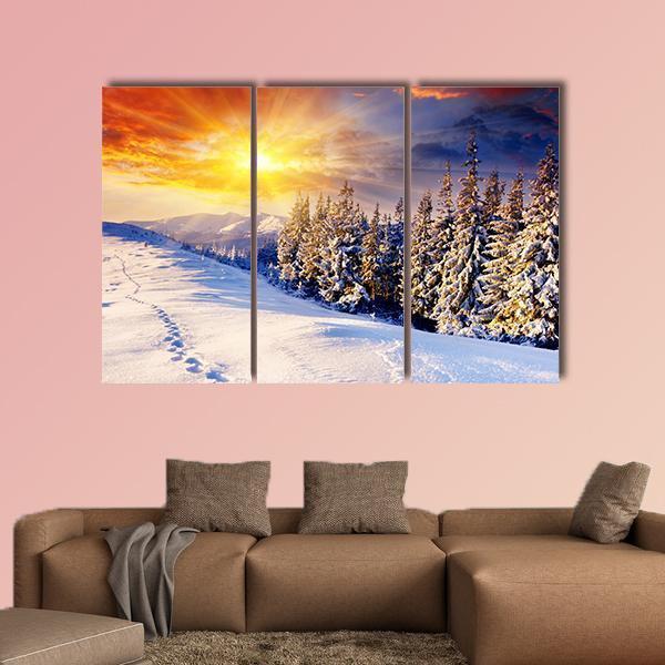 Dramatic Sunset In Winter Canvas Wall Art-3 Horizontal-Gallery Wrap-37" x 24"-Tiaracle