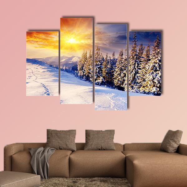 Dramatic Sunset In Winter Canvas Wall Art-4 Pop-Gallery Wrap-50&quot; x 32&quot;-Tiaracle