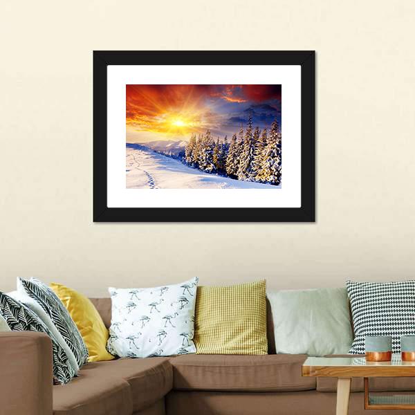 Dramatic Sunset In Winter Canvas Wall Art-1 Piece-Framed Print-20" x 16"-Tiaracle
