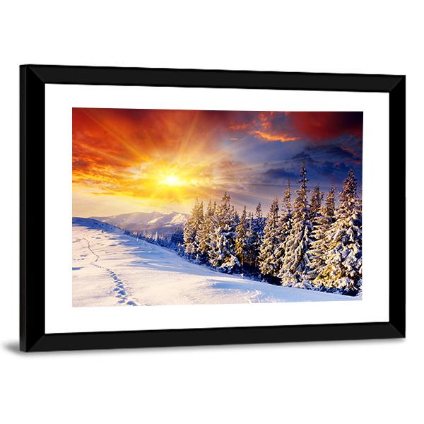 Dramatic Sunset In Winter Vertical Canvas Wall Art-3 Vertical-Gallery Wrap-12" x 25"-Tiaracle