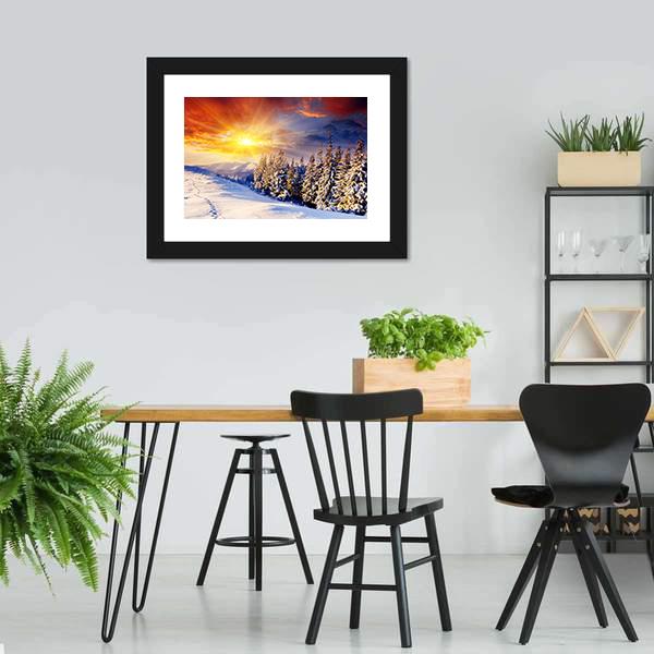 Dramatic Sunset In Winter Vertical Canvas Wall Art-3 Vertical-Gallery Wrap-12" x 25"-Tiaracle