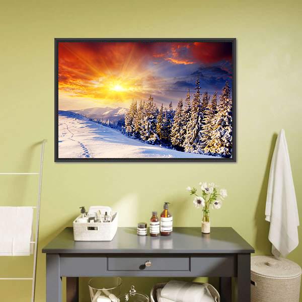 Dramatic Sunset In Winter Vertical Canvas Wall Art-3 Vertical-Gallery Wrap-12" x 25"-Tiaracle