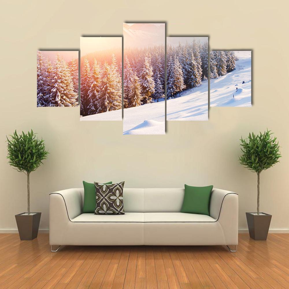 Dramatic Wintry Scenery Canvas Wall Art-5 Star-Gallery Wrap-62" x 32"-Tiaracle