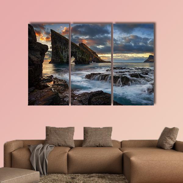 Drangarnir Rocky Arch Canvas Wall Art-3 Horizontal-Gallery Wrap-37" x 24"-Tiaracle