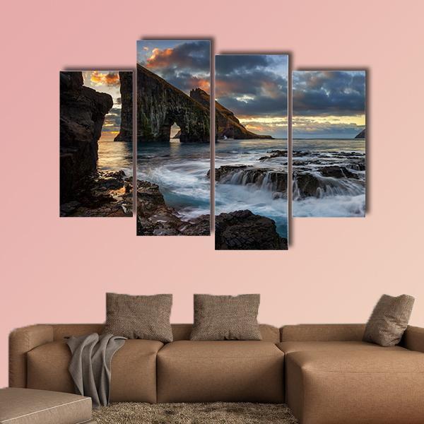 Drangarnir Rocky Arch Canvas Wall Art-4 Pop-Gallery Wrap-50" x 32"-Tiaracle