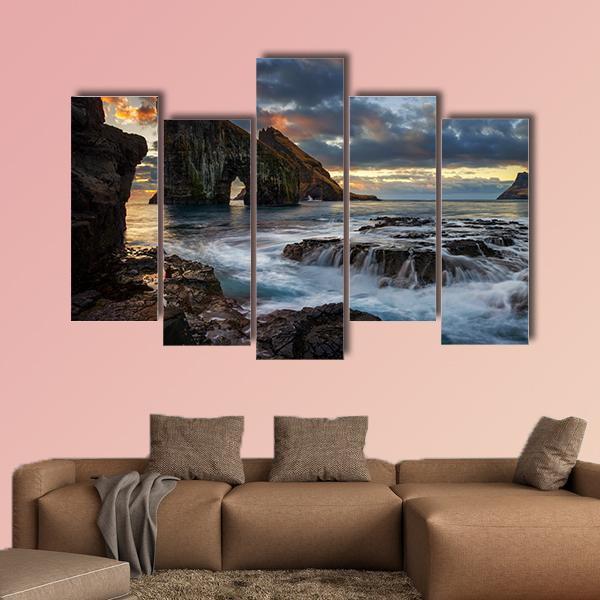 Drangarnir Rocky Arch Canvas Wall Art-5 Pop-Gallery Wrap-47" x 32"-Tiaracle