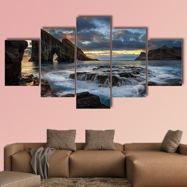 Drangarnir Rocky Arch Canvas Wall Art-5 Star-Gallery Wrap-62" x 32"-Tiaracle