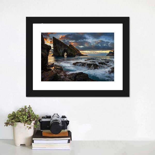 Drangarnir Rocky Arch Panoramic Canvas Wall Art-1 Piece-36" x 12"-Tiaracle
