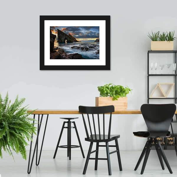 Drangarnir Rocky Arch Panoramic Canvas Wall Art-1 Piece-36" x 12"-Tiaracle