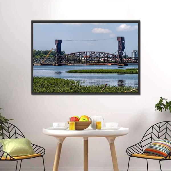 Drawbridge In Decatur Canvas Wall Art-1 Piece-Floating Frame-24" x 16"-Tiaracle