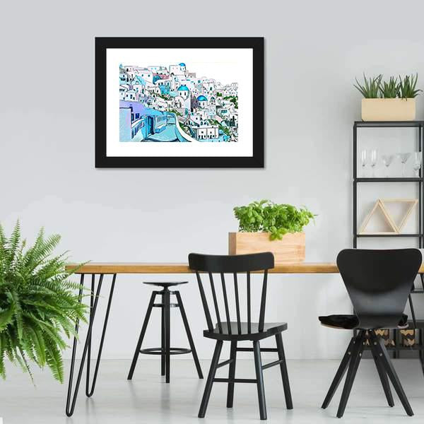 Drawing Of Greek Town Canvas Wall Art-3 Horizontal-Gallery Wrap-25" x 16"-Tiaracle